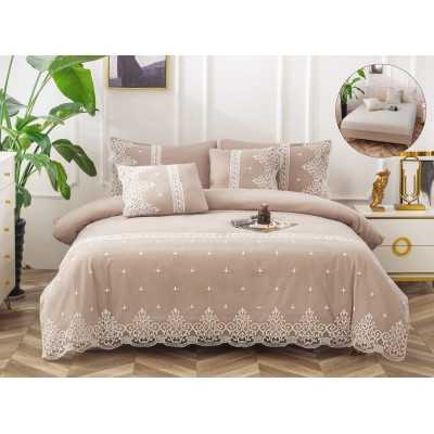 Lenjerie de pat 100% bumbac neted fin brodat – Premium – 6 piese | 12146-P