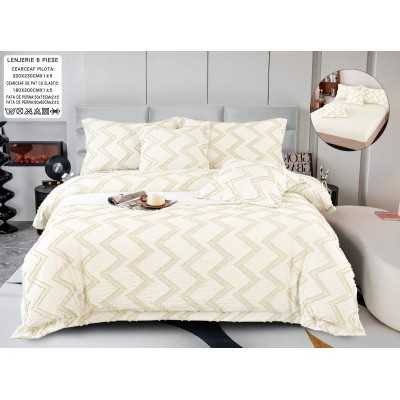 Lenjerie de pat bumbac fin grofat cu elastic – Premium – 6 piese | 13070-P