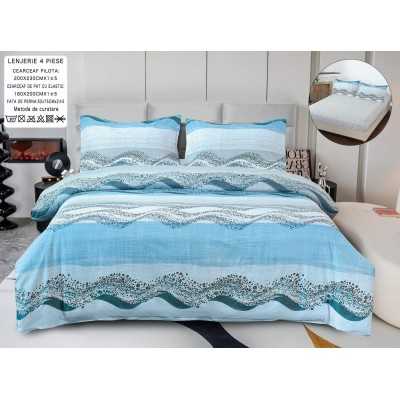 Lenjerie de pat bumbac satinat cu elastic – 4 piese | 14480-P