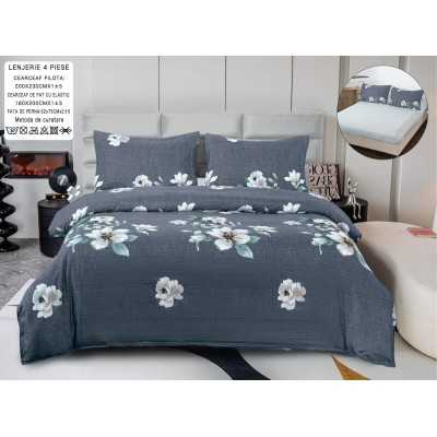 Lenjerie de pat bumbac satinat cu elastic – 4 piese | 14482-P