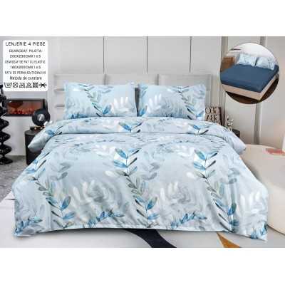 Lenjerie de pat bumbac satinat cu elastic – 4 piese | 14499-P