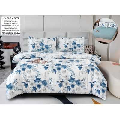 Lenjerie de pat bumbac satinat cu elastic – 4 piese | 14501-P
