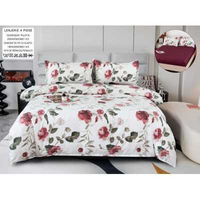 Lenjerie de pat bumbac satinat cu elastic – 4 piese | 14505-P