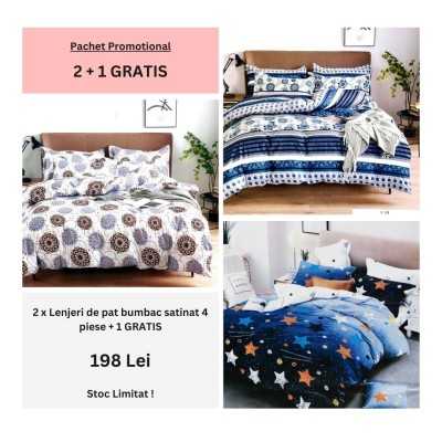 Lenjerie de pat bumbac satinat – 4 piese | 2 + 1 GRATIS | 008