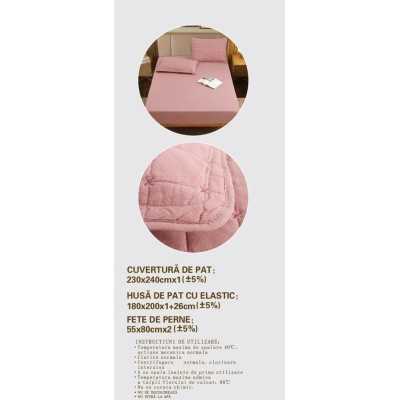 Cuvertura de pat 100% bumbac + husa de pat cu elastic + 2 fete de perna- 4 piese | 16432-CH