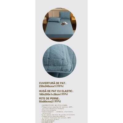 Cuvertura de pat 100% bumbac + husa de pat cu elastic + 2 fete de perna- 4 piese | 16433-CH