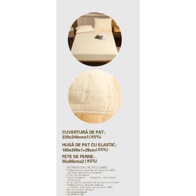 Cuvertura de pat 100% bumbac + husa de pat cu elastic + 2 fete de perna- 4 piese | 16434-CH