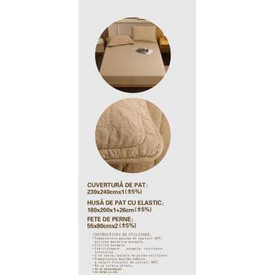 Cuvertura de pat 100% bumbac + husa de pat cu elastic + 2 fete de perna- 4 piese | 16435-CH