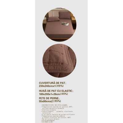 Cuvertura de pat 100% bumbac + husa de pat cu elastic + 2 fete de perna- 4 piese | 16436-CH