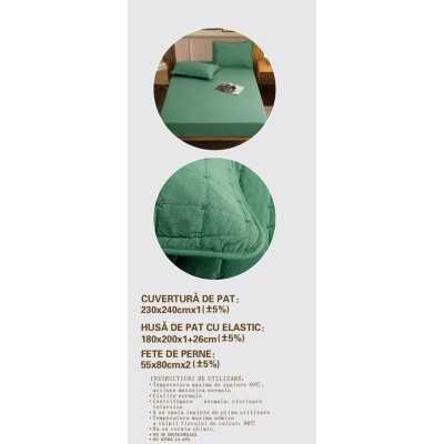Cuvertura de pat 100% bumbac + husa de pat cu elastic + 2 fete de perna- 4 piese | 16437-CH