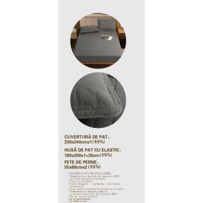 Cuvertura de pat 100% bumbac + husa de pat cu elastic + 2 fete de perna- 4 piese | 16438-CH