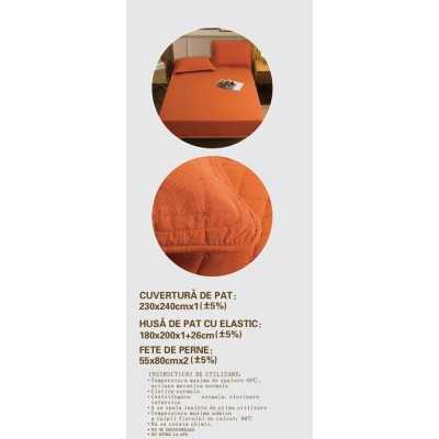 Cuvertura de pat 100% bumbac + husa de pat cu elastic + 2 fete de perna- 4 piese | 16440-CH