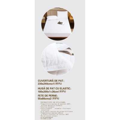 Cuvertura de pat 100% bumbac + husa de pat cu elastic + 2 fete de perna- 4 piese | 16441-CH