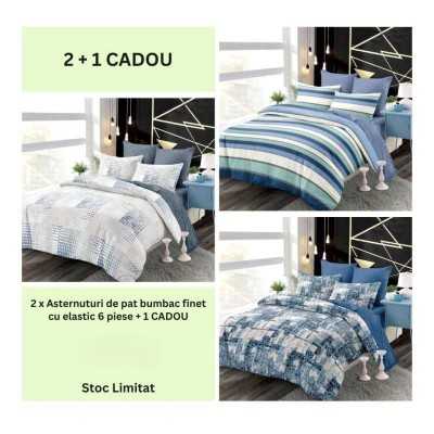 Lenjerie de pat bumbac finet cu elastic – 6 piese | 2 + 1 CADOU