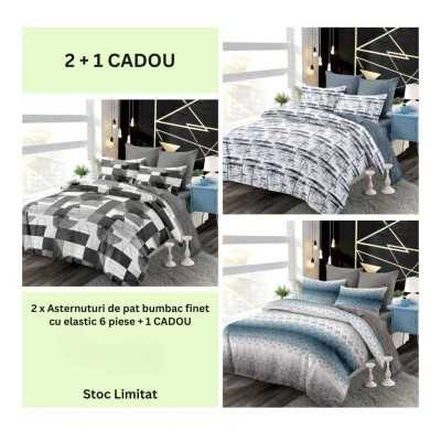Lenjerie de pat bumbac finet cu elastic – 6 piese | 2 + 1 CADOU