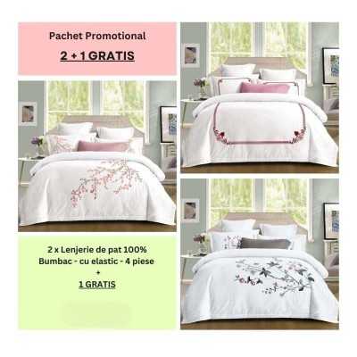 Lenjerie de pat 100% bumbac - cu elastic - 4 piese | 2 + 1