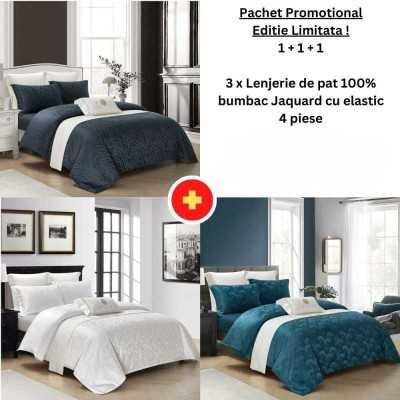 Pachet Promo 1+1+1 - Lenjerie de pat 100% bumbac Jaquard cu