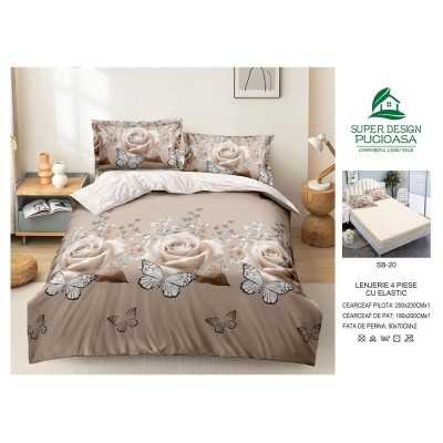 Lenjerie de pat bumbac finet cu elastic – 4 piese | 12942-V