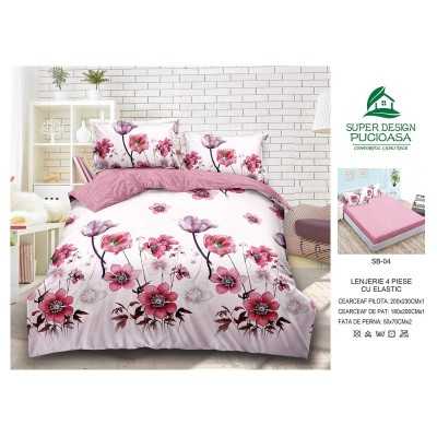 Lenjerie de pat bumbac finet cu elastic – 4 piese | 12951-V