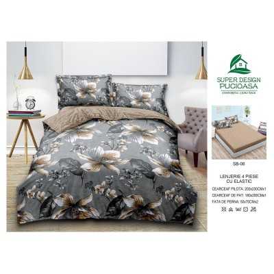 Lenjerie de pat bumbac finet cu elastic – 4 piese | 12944-V