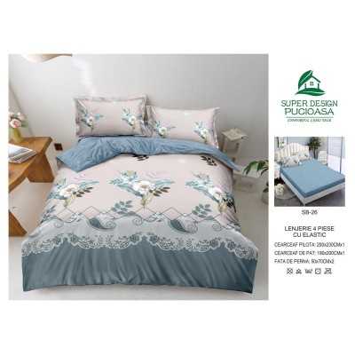 Lenjerie de pat bumbac finet cu elastic – 4 piese | 12952-V