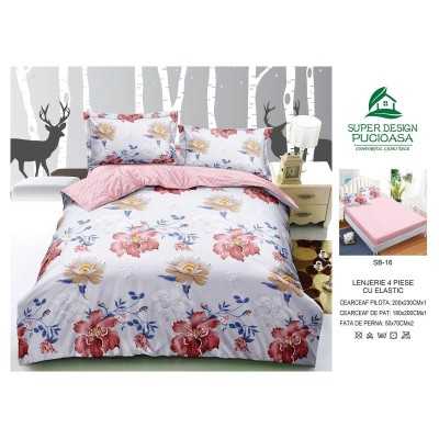 Lenjerie de pat bumbac finet cu elastic – 4 piese | 12947-V