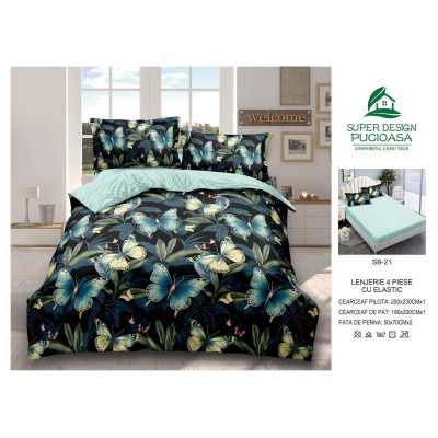 Lenjerie de pat bumbac finet – 4 piese cu elastic | 16901-V