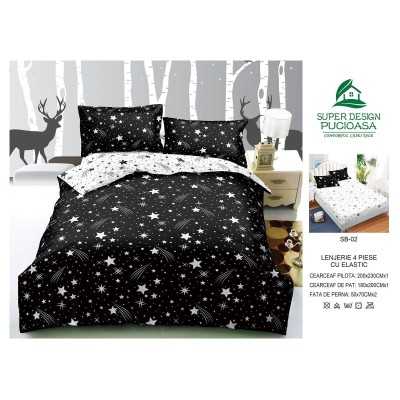 Lenjerie de pat bumbac finet – 4 piese cu elastic | 16900-V