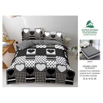 Lenjerie de pat bumbac finet – 4 piese cu elastic | 16899-V