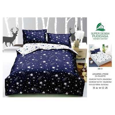 Lenjerie de pat bumbac finet – 4 piese cu elastic | 16898-V