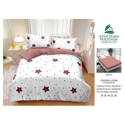 Lenjerie de pat bumbac finet – 4 piese cu elastic | 16896-V