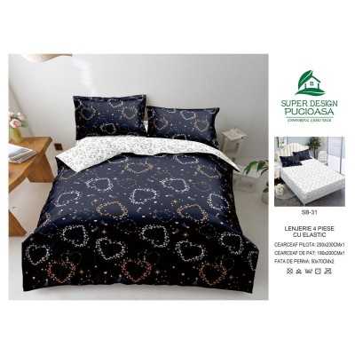 Lenjerie de pat bumbac finet – 4 piese cu elastic| 16895-V