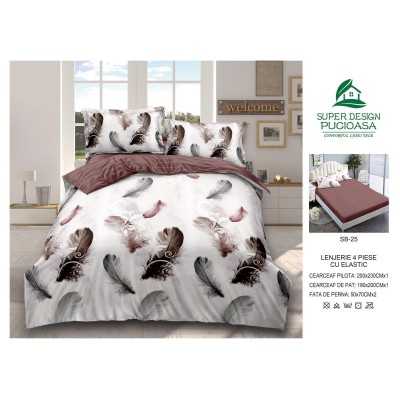 Lenjerie de pat bumbac finet – 4 piese cu elastic | 16890-V