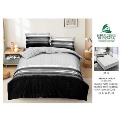 Lenjerie de pat bumbac finet – 4 piese cu elastic| 16887-V
