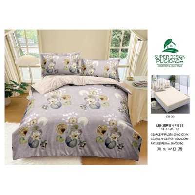 Lenjerie de pat bumbac finet – 4 piese cu elastic | 16886-V