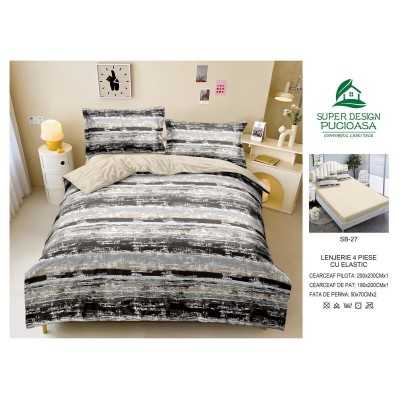 Lenjerie de pat bumbac finet – 4 piese cu elastic | 16885-V