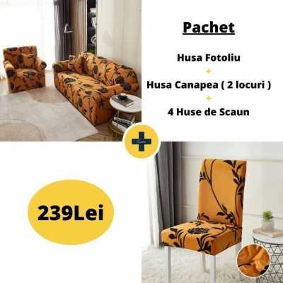 Pachet Promo Husa fotoliu + Husa canapea ( 2 locuri ) + 4 Huse de scaun | 4455-J