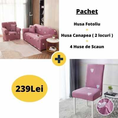 Pachet Promo Husa fotoliu + Husa canapea ( 2 locuri ) + 4 Huse de scaun | 4457-J