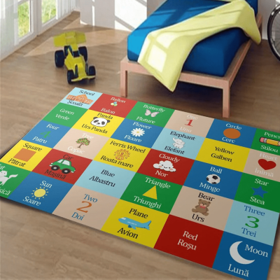 Covor Camera Copii, Design Joc Educativ, Model Romana/Engleza, Antiderapant | 6749
